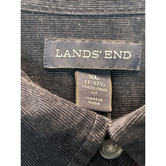 LAND'S END  (MENS XL 17-17.5) Button Up Plaid Corduroy Collar Shirt - Picture 3 of 6
